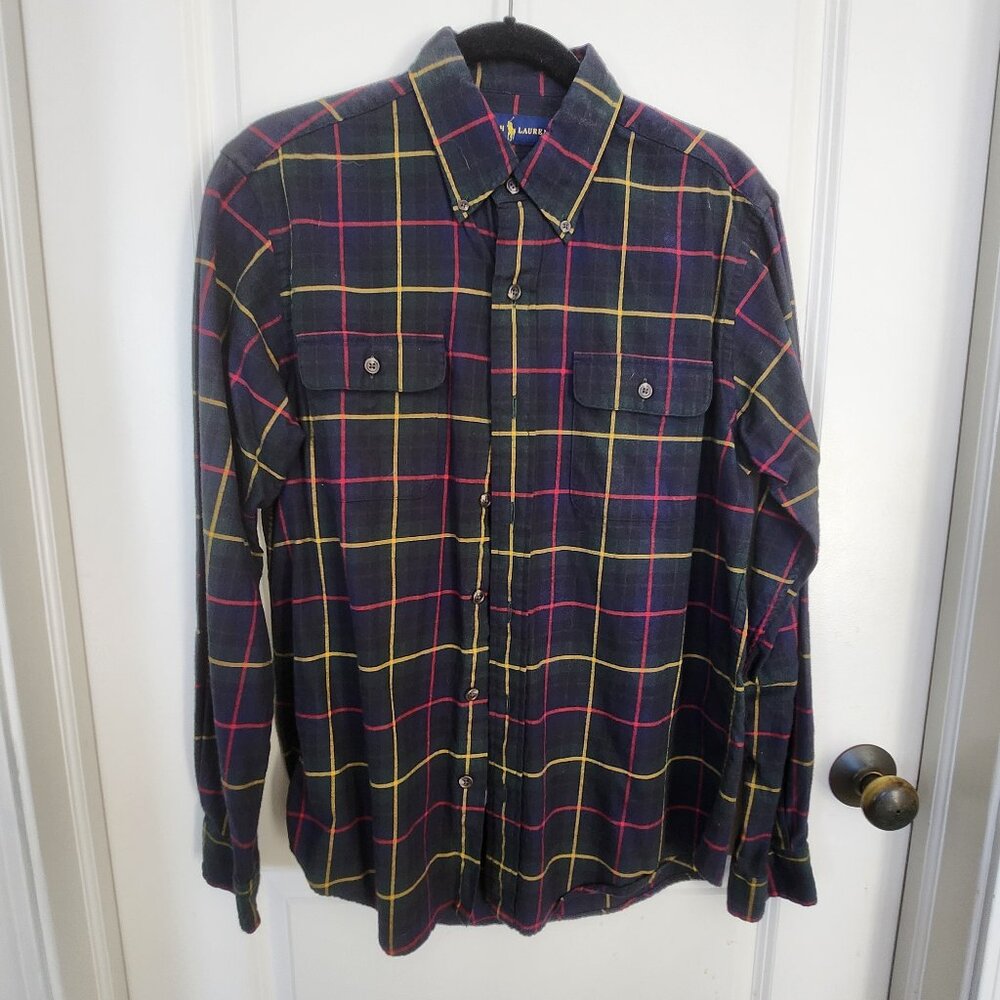 Ralph Lauren Green Plaid Flannel Button Down  - Size M